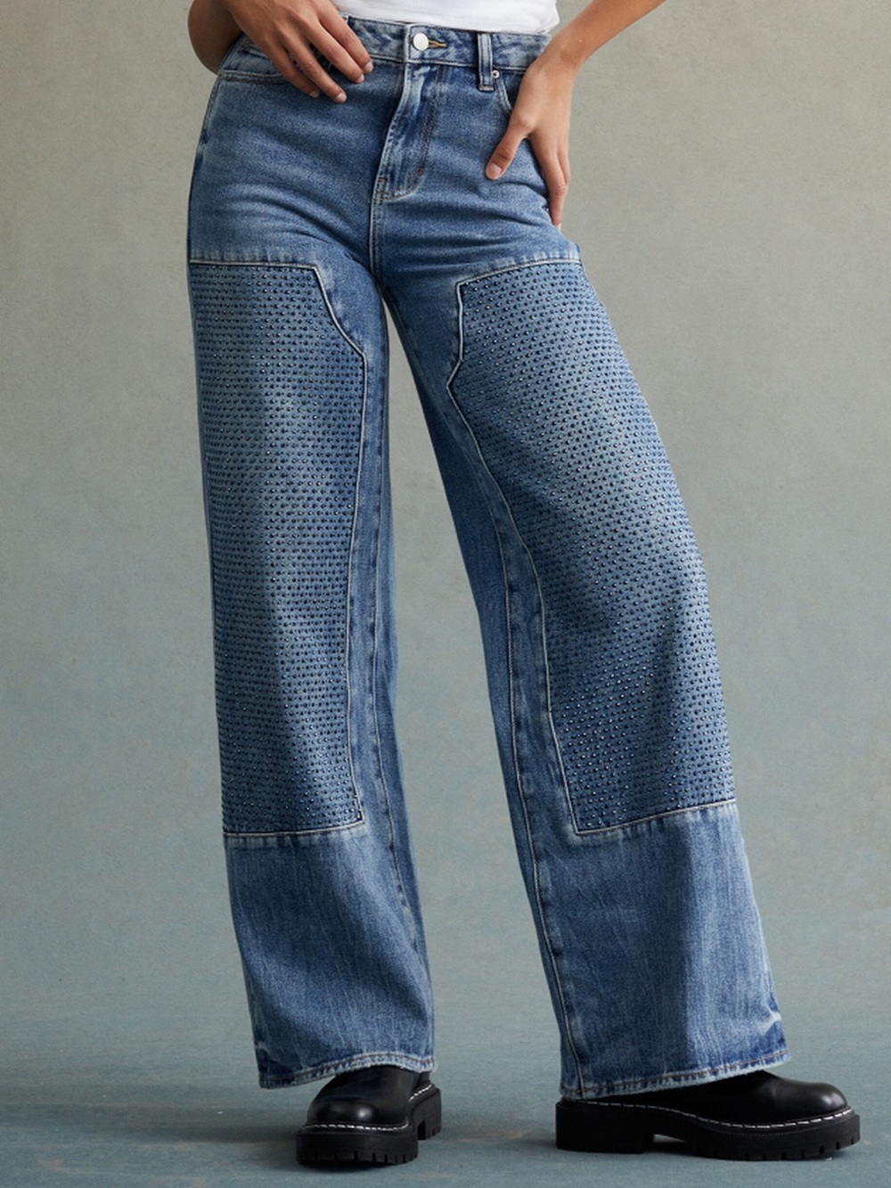 RARE DNM EDIT Dark Indigo Rhinestone High Waisted Baggy Jeans (NWT Never Worn)